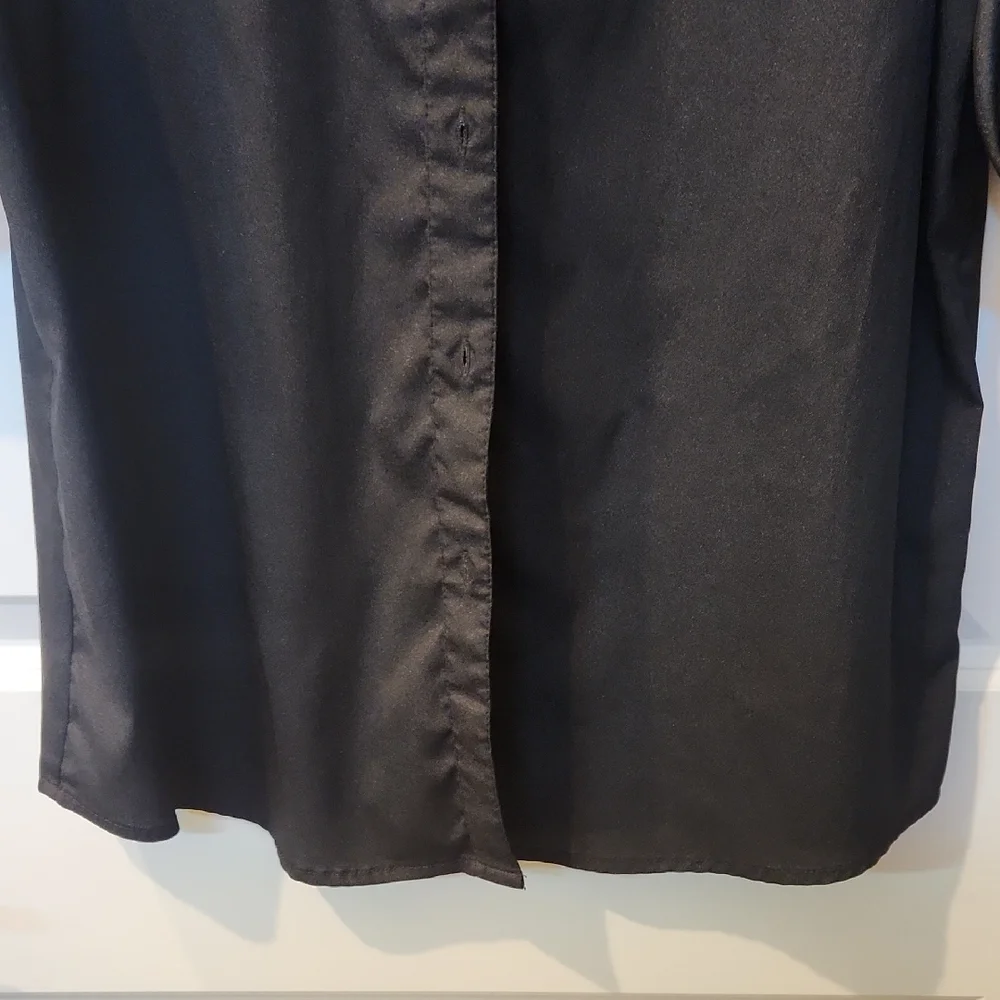 Womens Calvin Klein Red and Black 3/4 Sleeve Blouse with Mandarin Collar S8ze Lg - Picture 4 of 6
